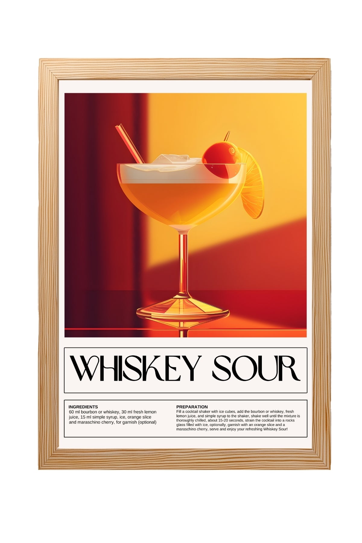 Whiskey Sour Wall Art Print — Classic Bourbon Cocktail Poster