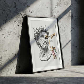 Power Divine — Zeus Meets Michelangelo's Creation of Adam Wall Art Print