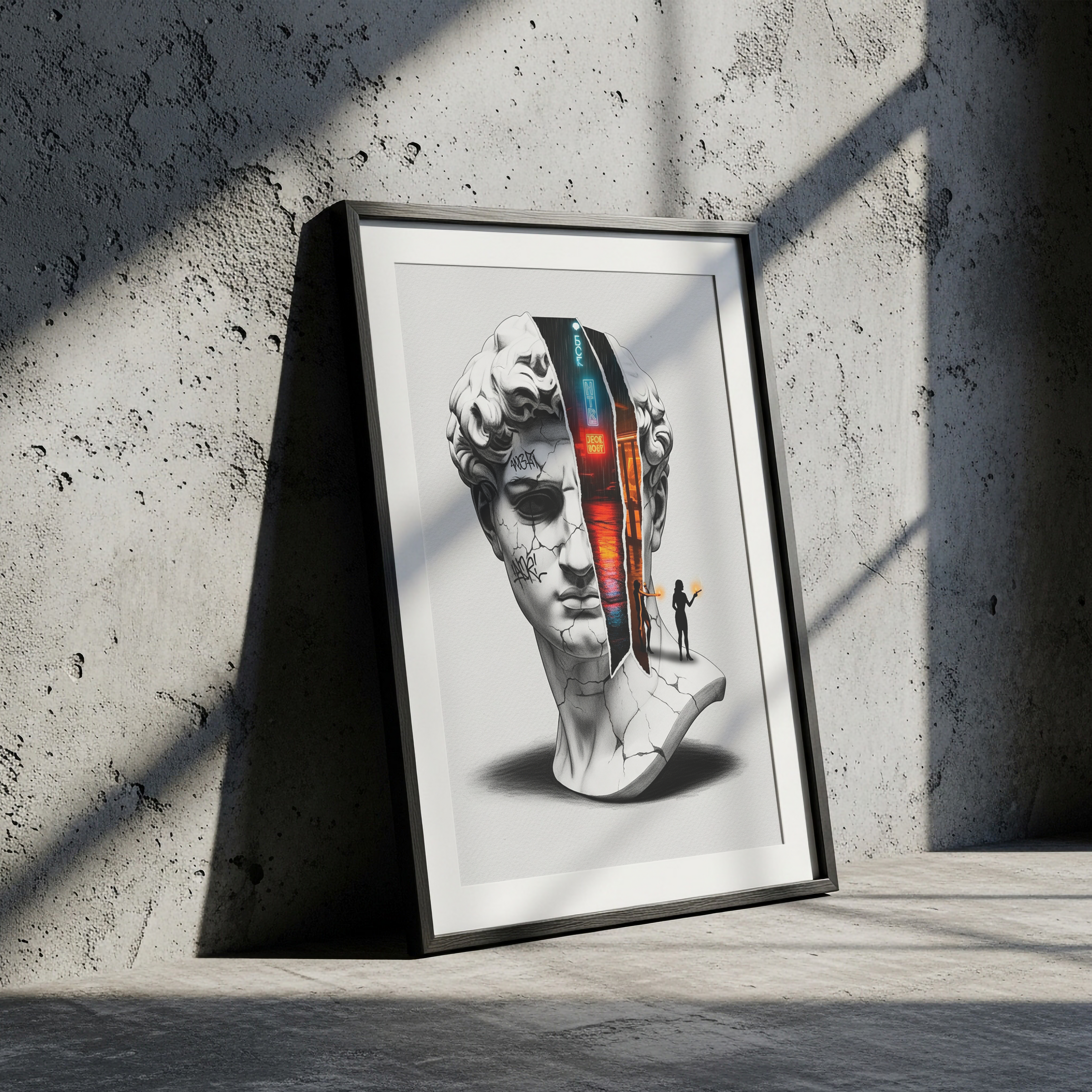 Neon Noir — Surreal David Bust Wall Art Print