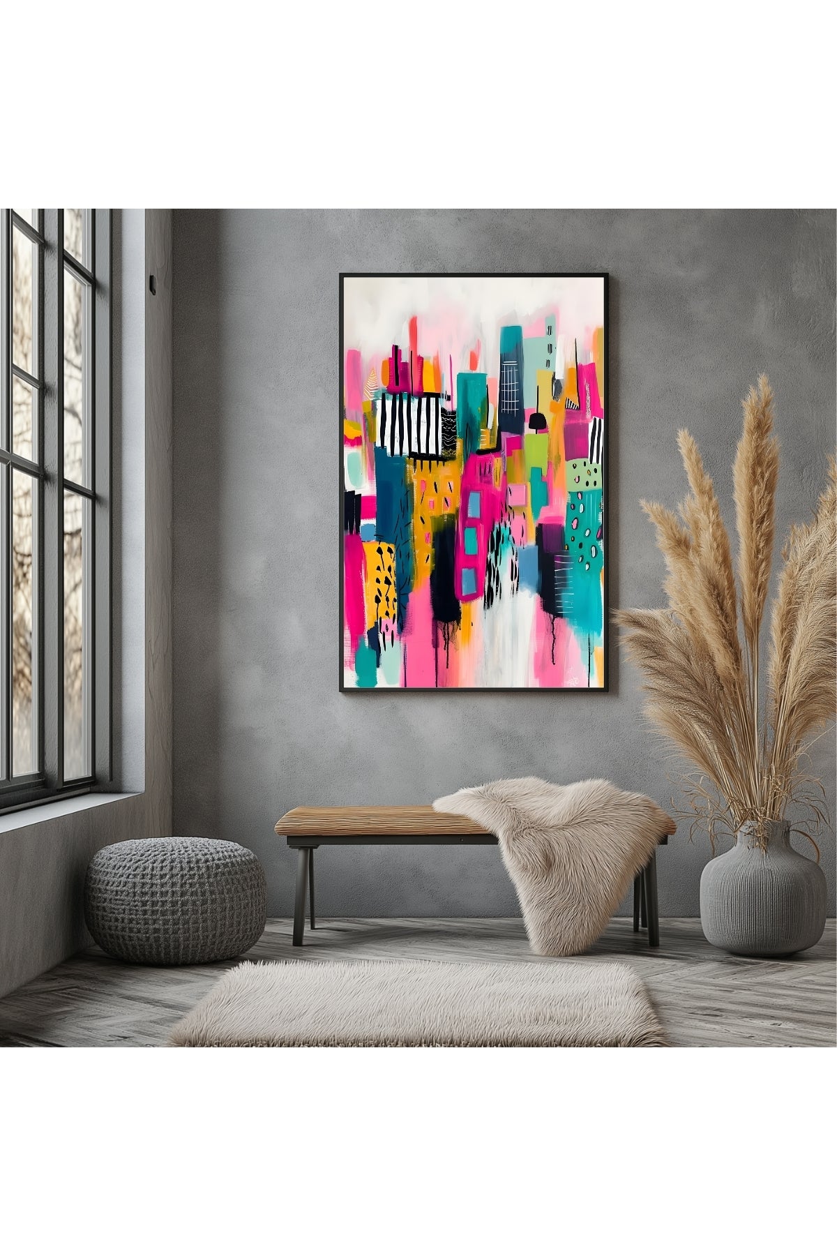 Neon Cityscape Wall Art Print — Urban Skyline Poster