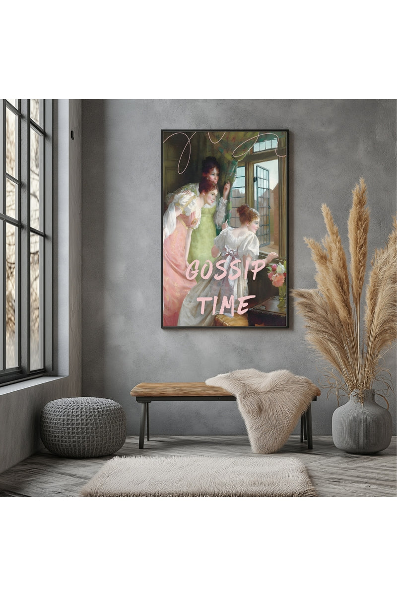 Gossip Time Wall Art Print — Playful Friends Quote Poster