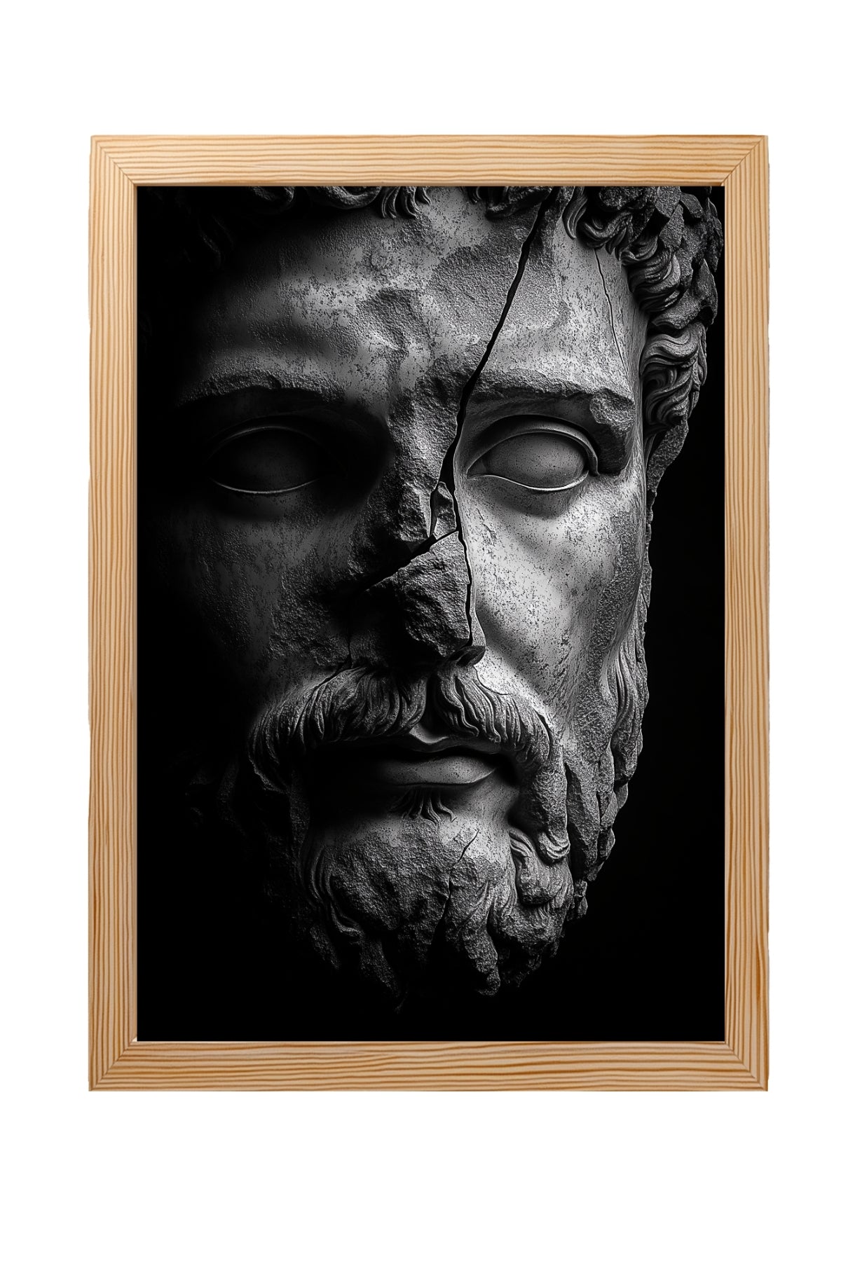 Stone Guardian Wall Art Print — Ancient Sculpted Face Poster