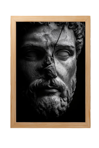 Stone Guardian Wall Art Print — Ancient Sculpted Face Poster