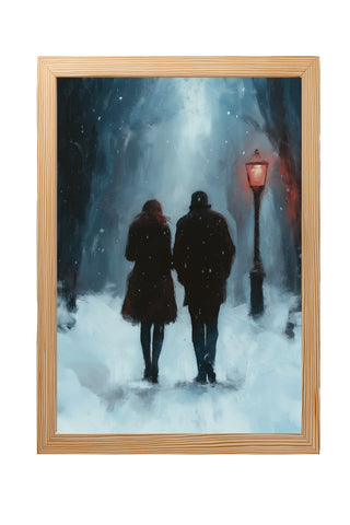 Frosted Steps, Warm Hearts Wall Art Print — Winter Couple Poster