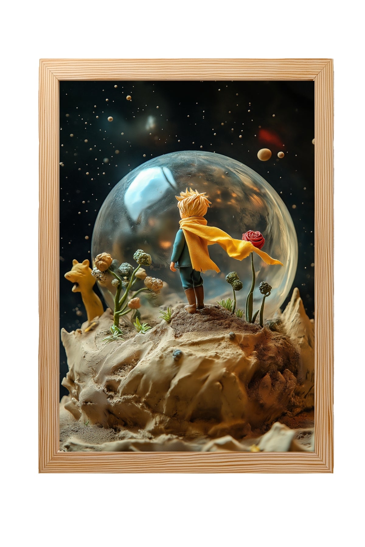 The Little Prince in a Snow Globe Wall Art Print — Saint-Exupéry Tribute Poster