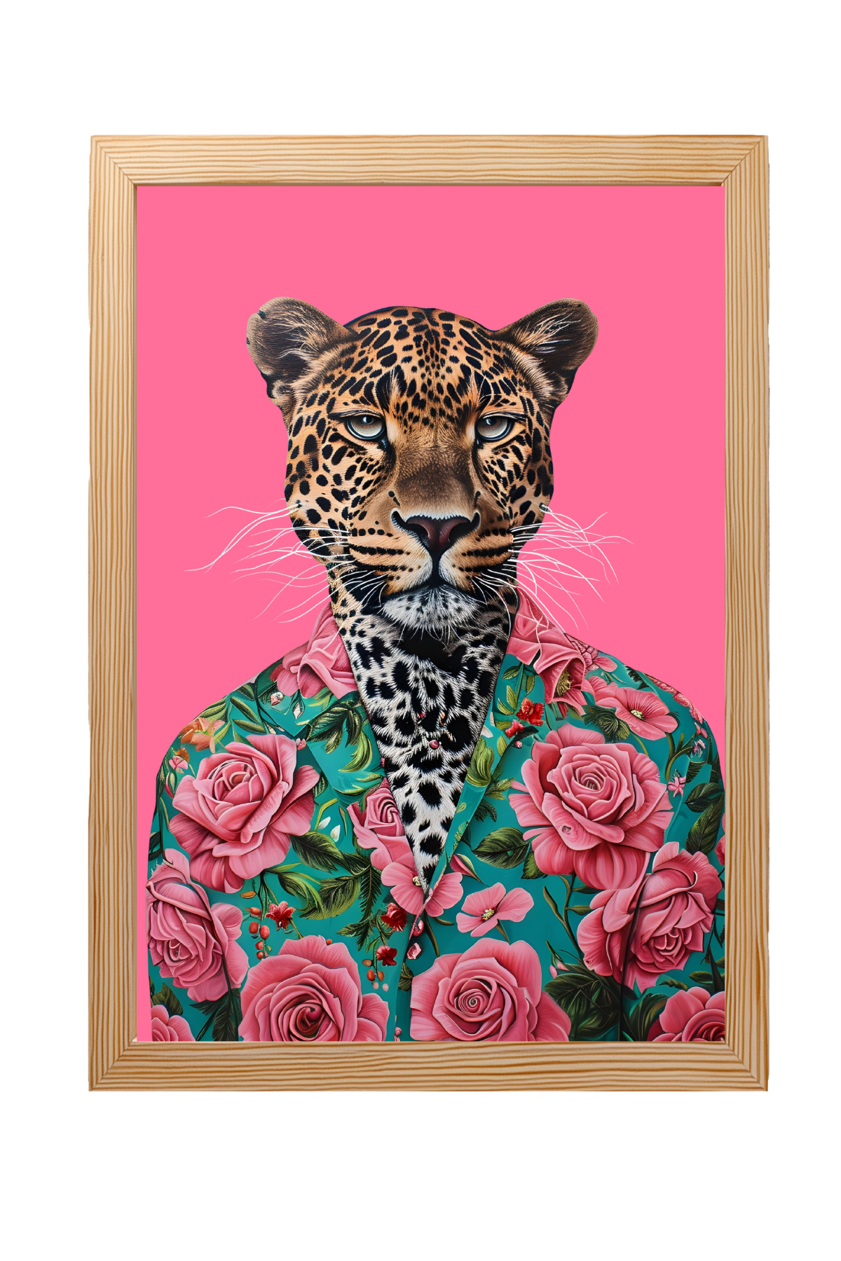 Floral Leopard Wall Art Print — Botanical Animal Poster