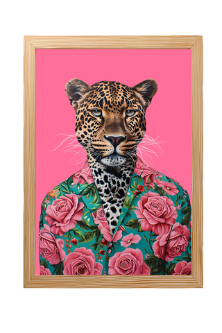 Floral Leopard Wall Art Print — Botanical Animal Poster