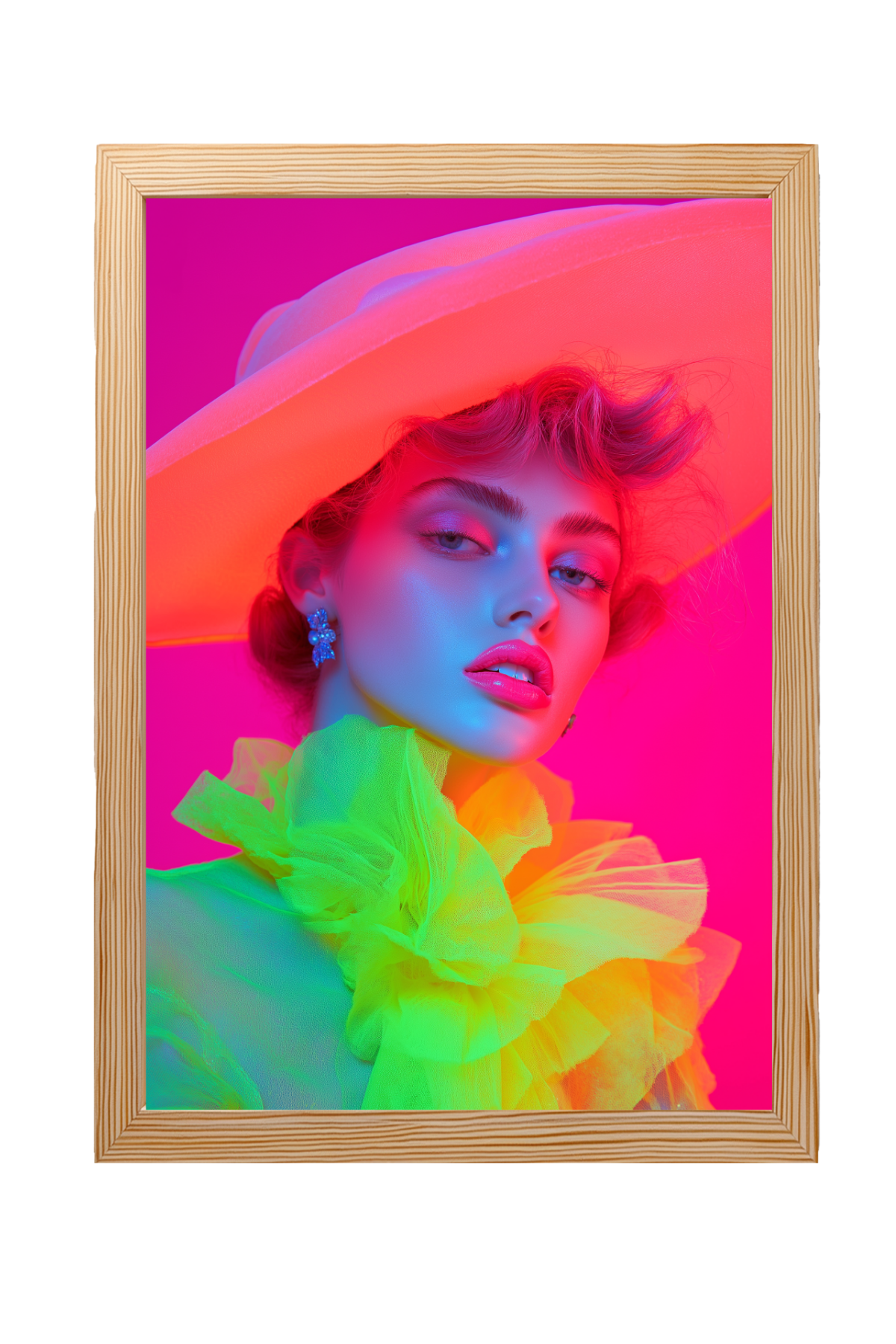 Hat and Hues Wall Art Print — Neon Pop Portrait Poster