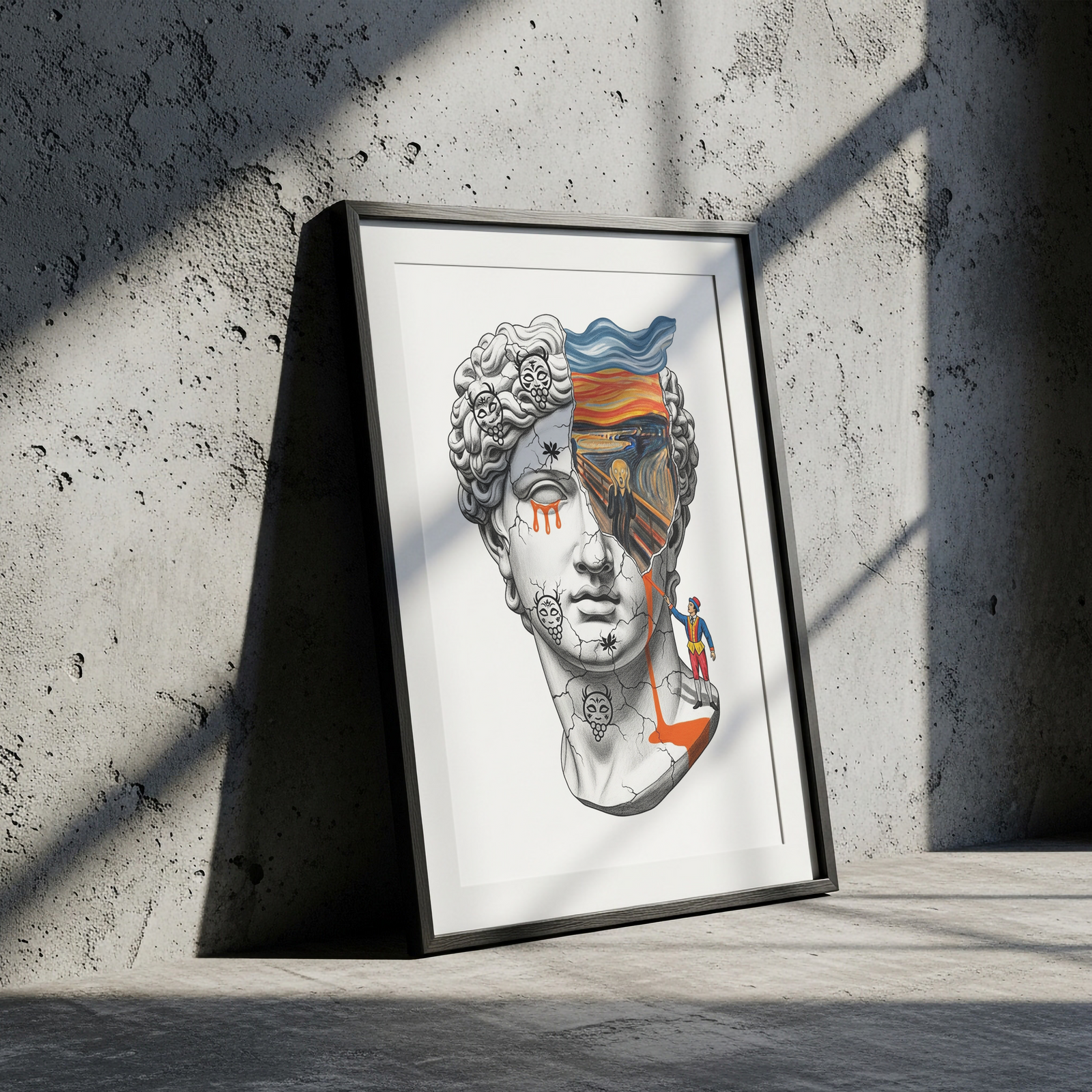 The Scream David — Surreal Renaissance Bust Wall Art Print