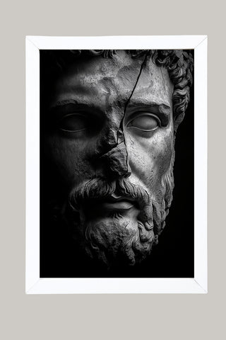 Stone Guardian Wall Art Print — Ancient Sculpted Face Poster