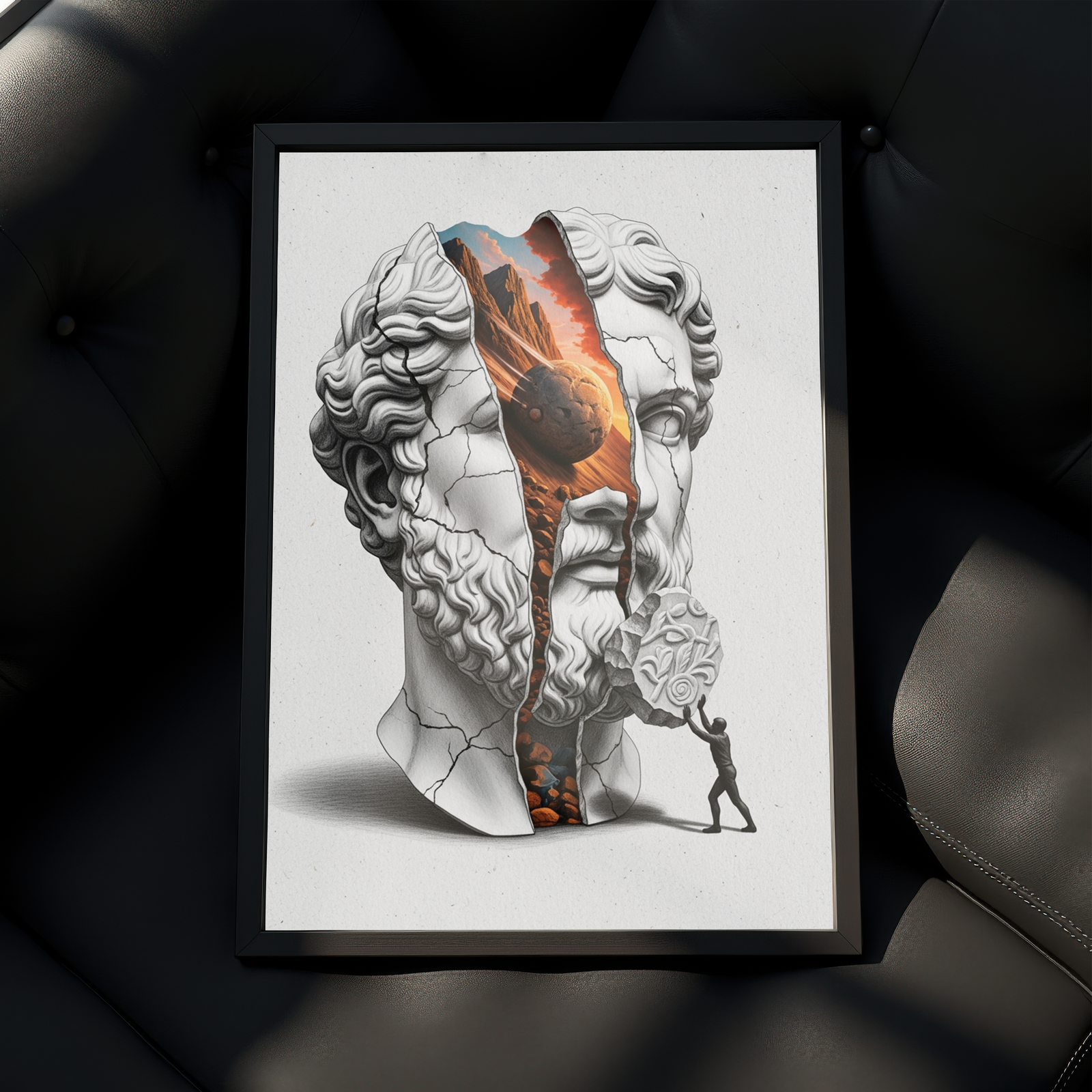 Sisyphus Eternal Struggle — Surreal Heracles Bust Wall Art Print