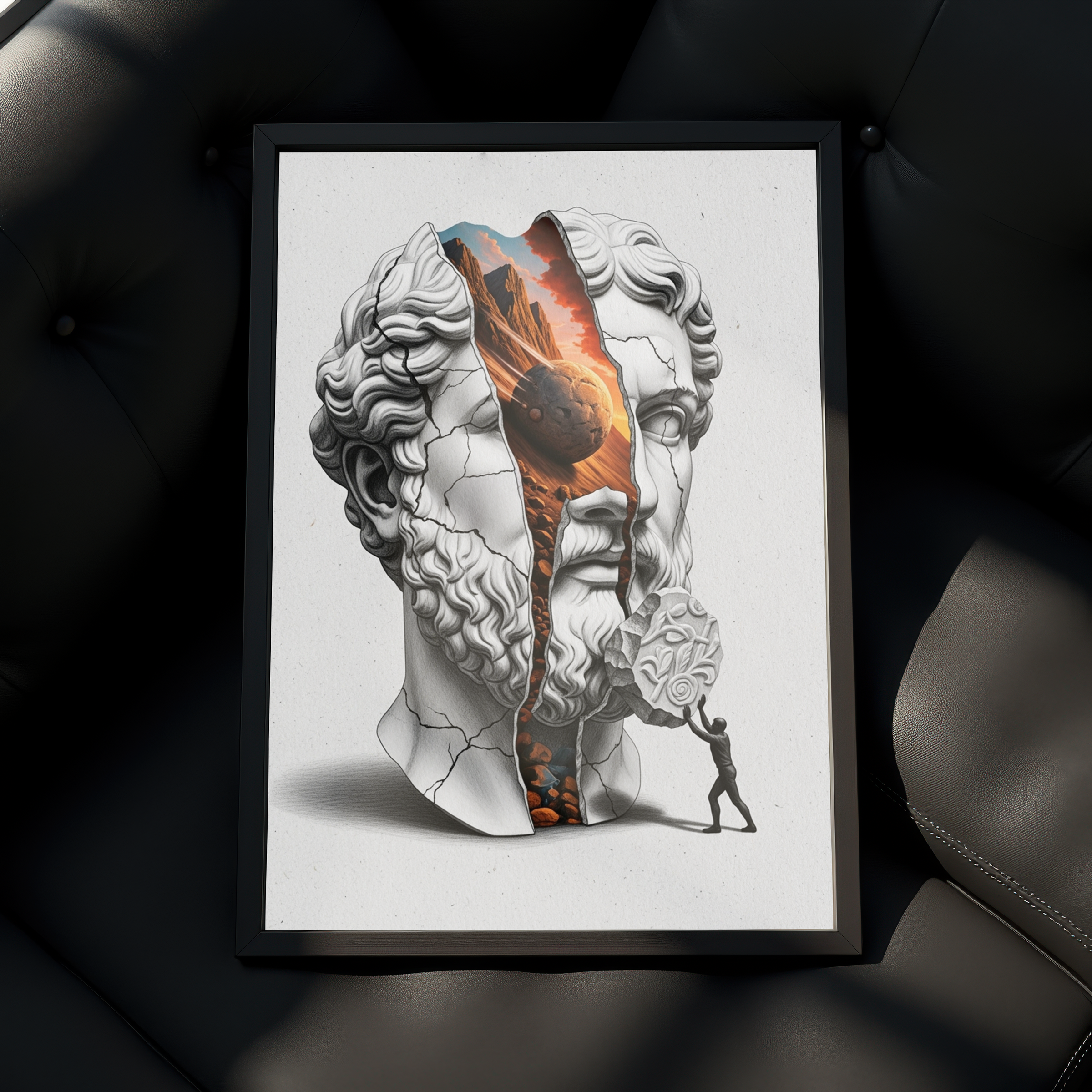 Sisyphus Eternal Struggle — Surreal Heracles Bust Wall Art Print