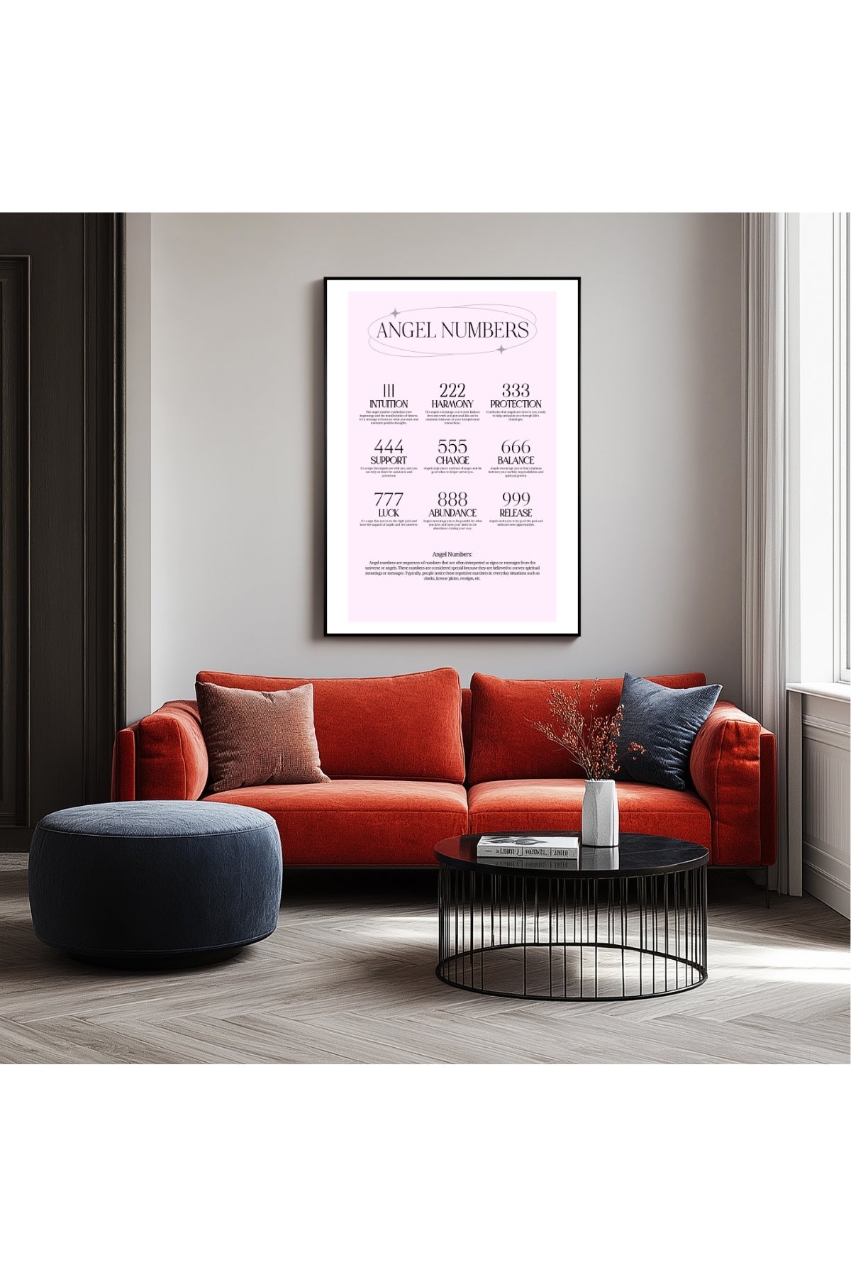 Angel Numbers Wall Art Print — 111 222 333 Manifestation Poster