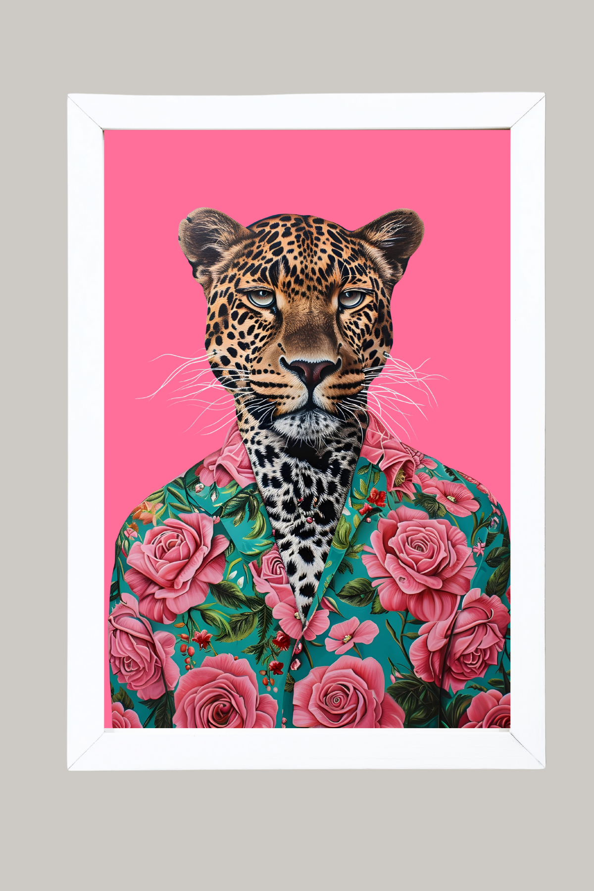 Floral Leopard Wall Art Print — Botanical Animal Poster