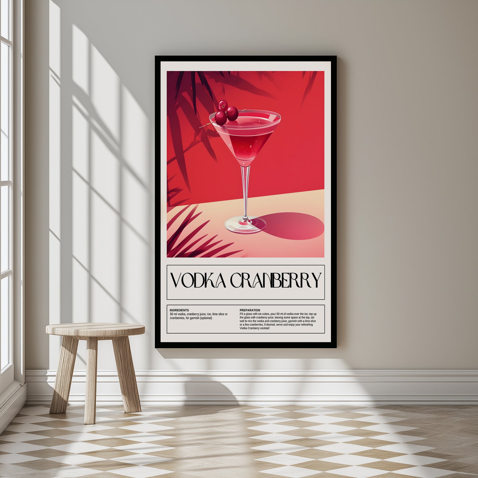 Vodka Cranberry Wall Art Print — Classic Pink Cocktail Poster