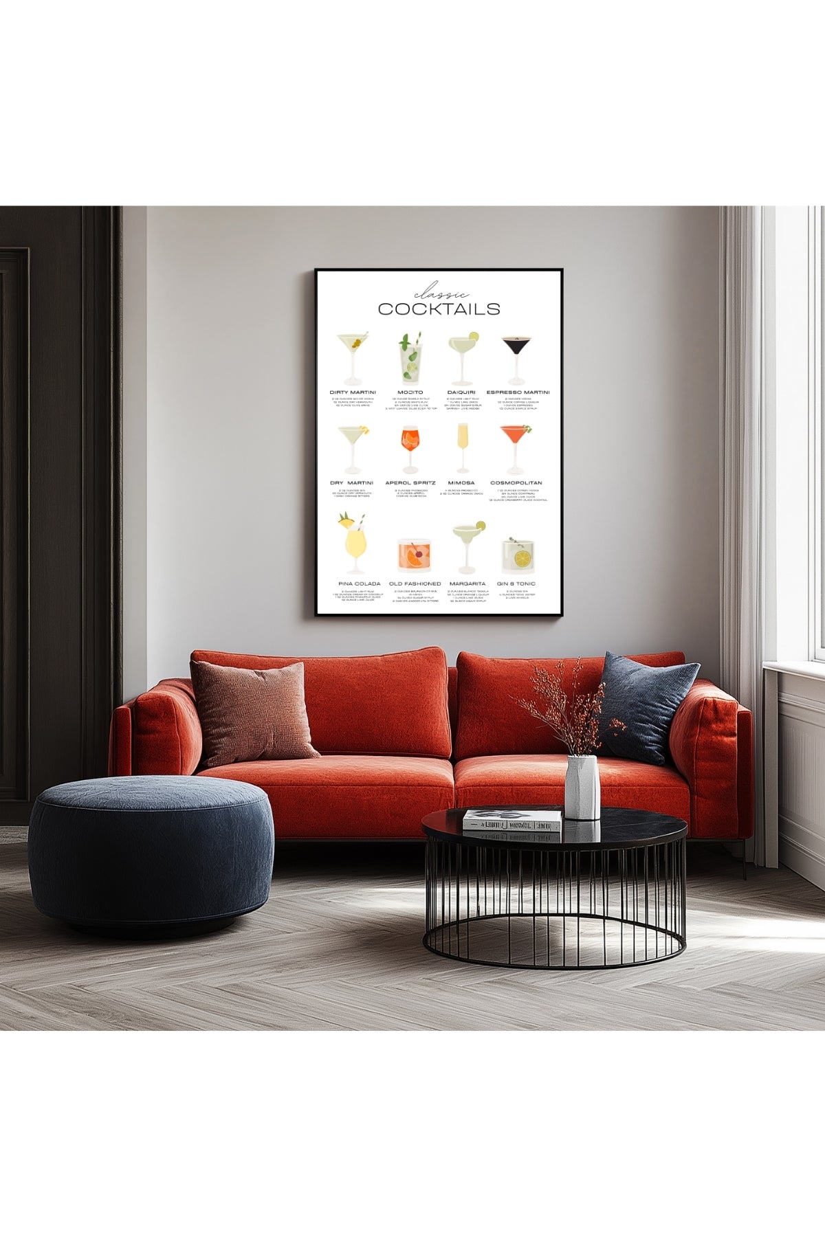 Classic Cocktails Wall Art Print — Vintage Bar Menu Poster