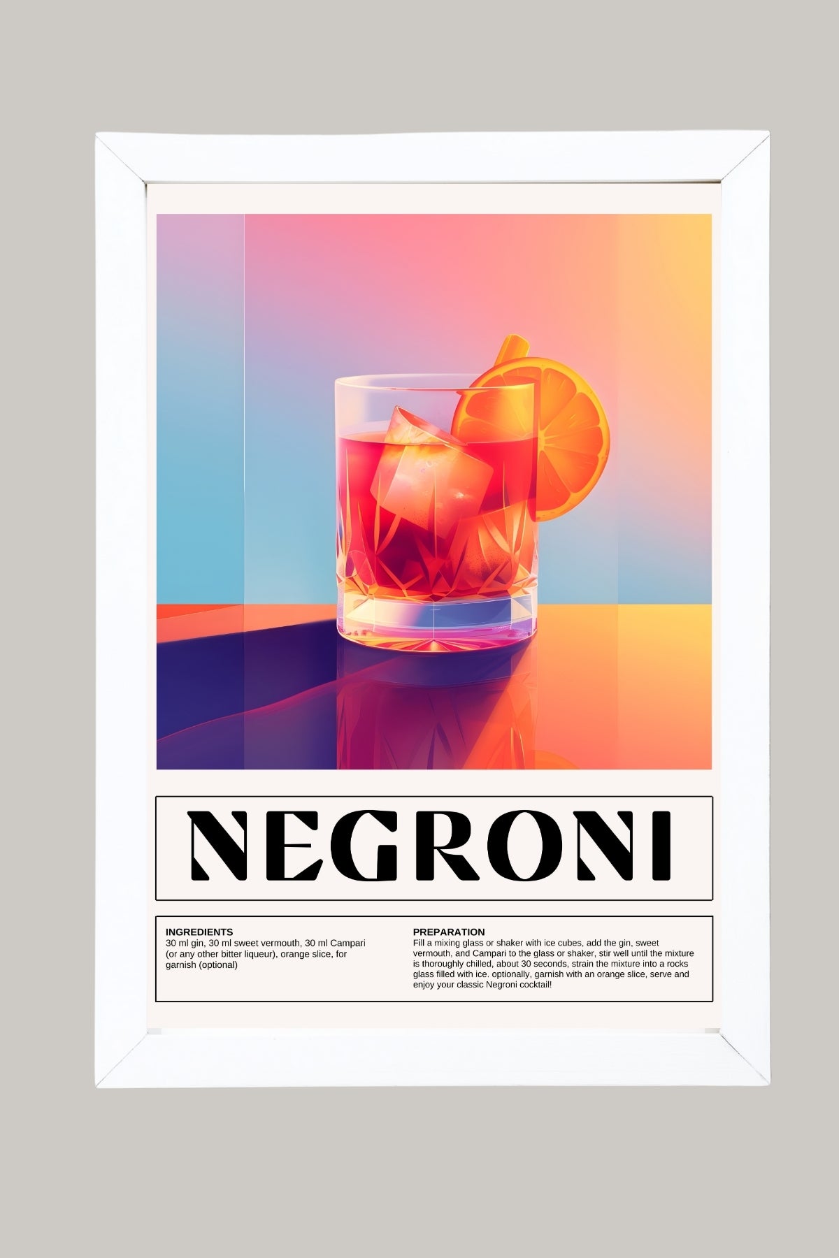 Negroni Wall Art Print — Italian Classic Cocktail Poster