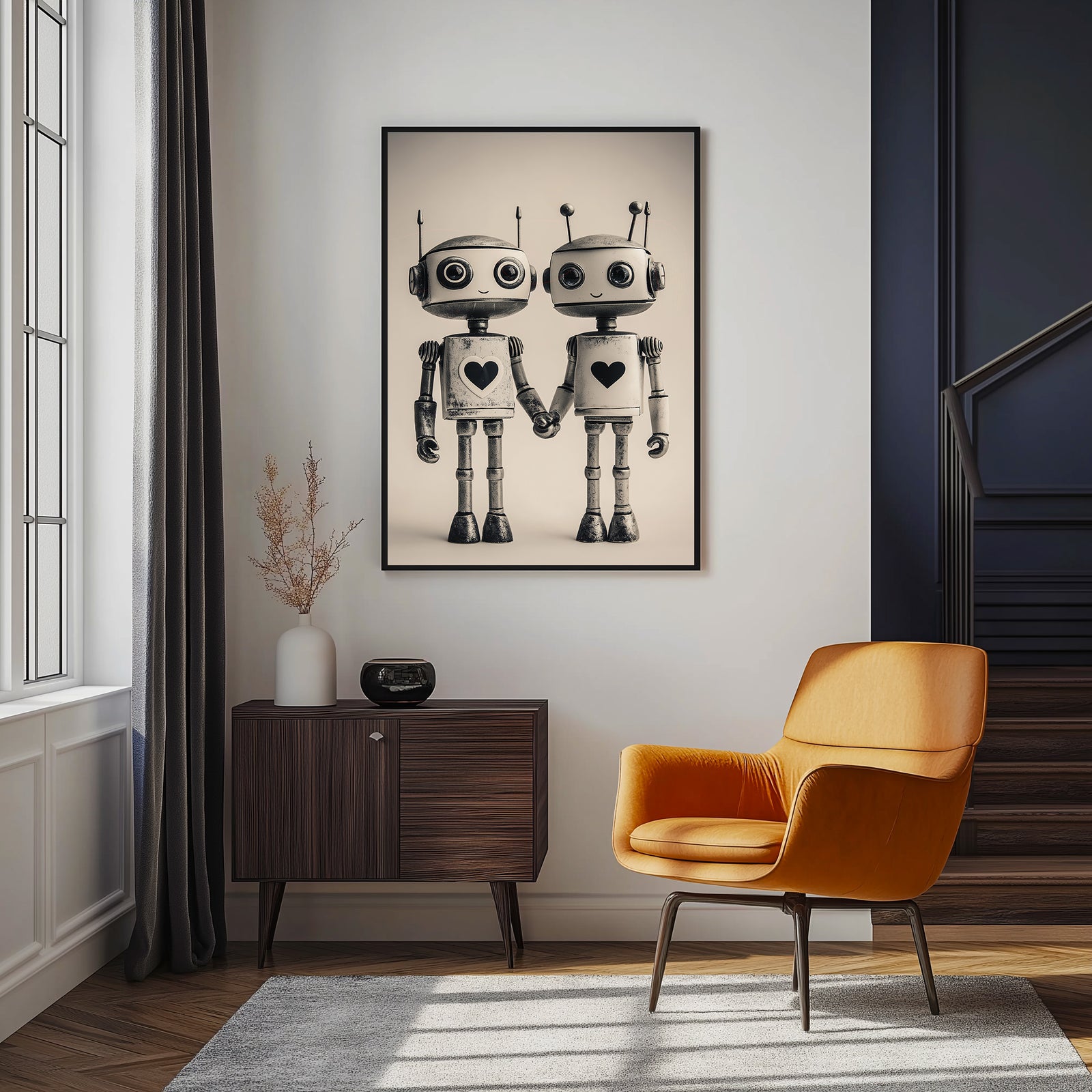 Mechanical Hearts Wall Art Print — Industrial Robot Love Poster