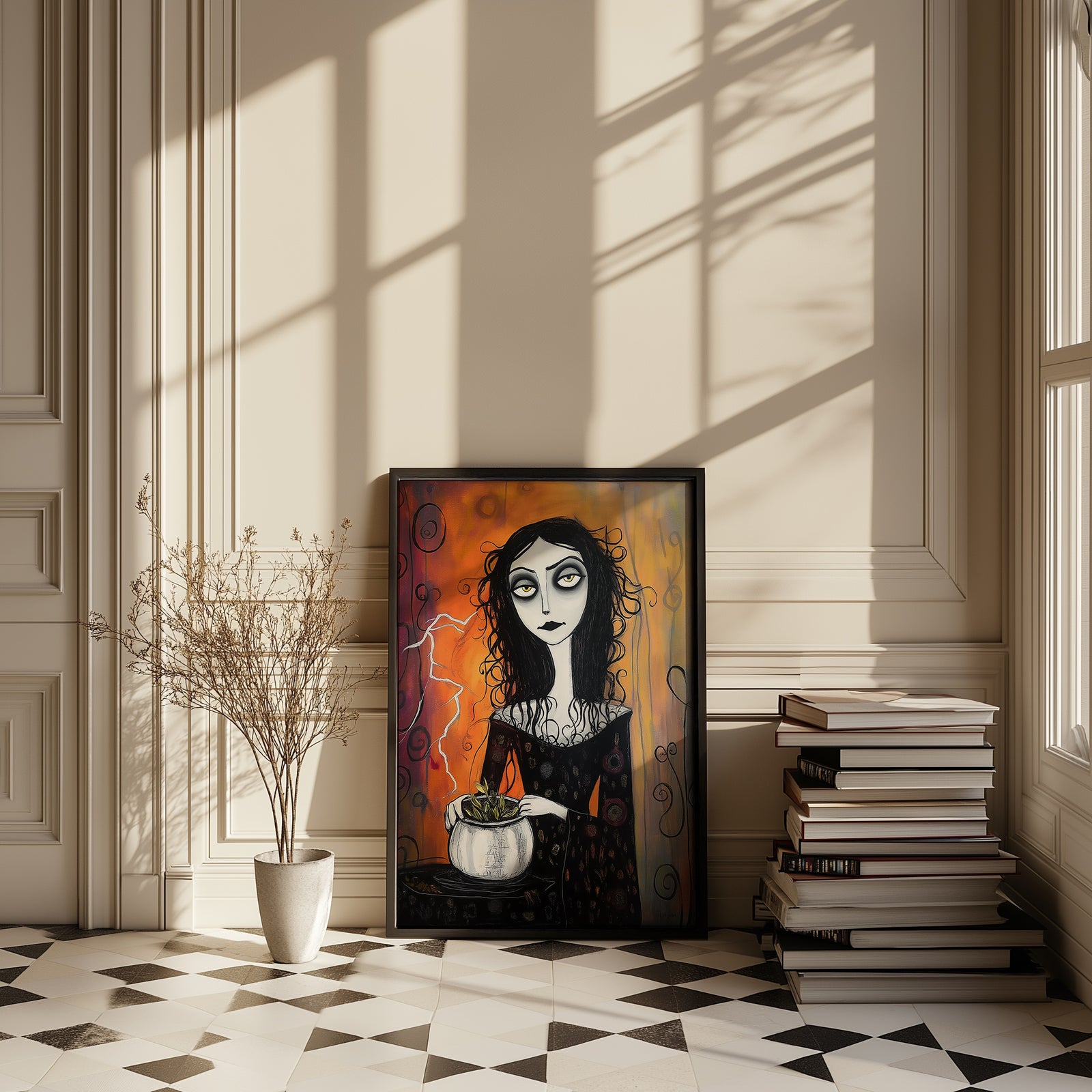 Gothic Gardener Wall Art Print — Dark Botanical Portrait Poster