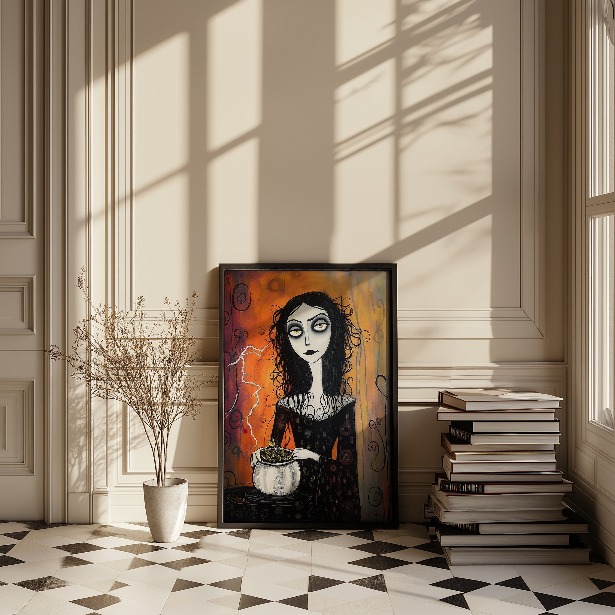 Gothic Gardener Wall Art Print — Dark Botanical Portrait Poster