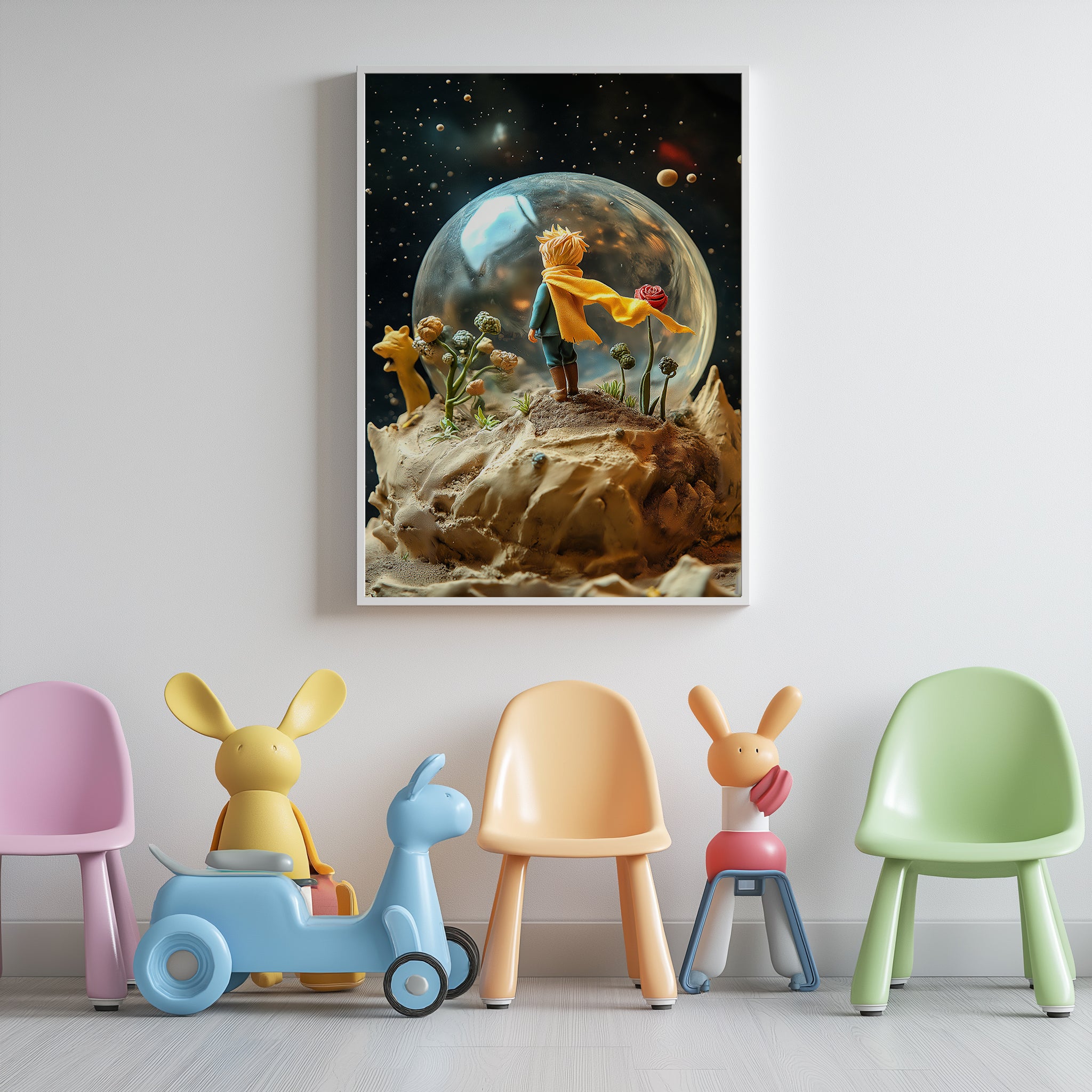 The Little Prince in a Snow Globe Wall Art Print — Saint-Exupéry Tribute Poster