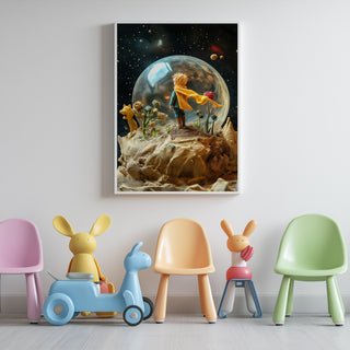 The Little Prince in a Snow Globe Wall Art Print — Saint-Exupéry Tribute Poster