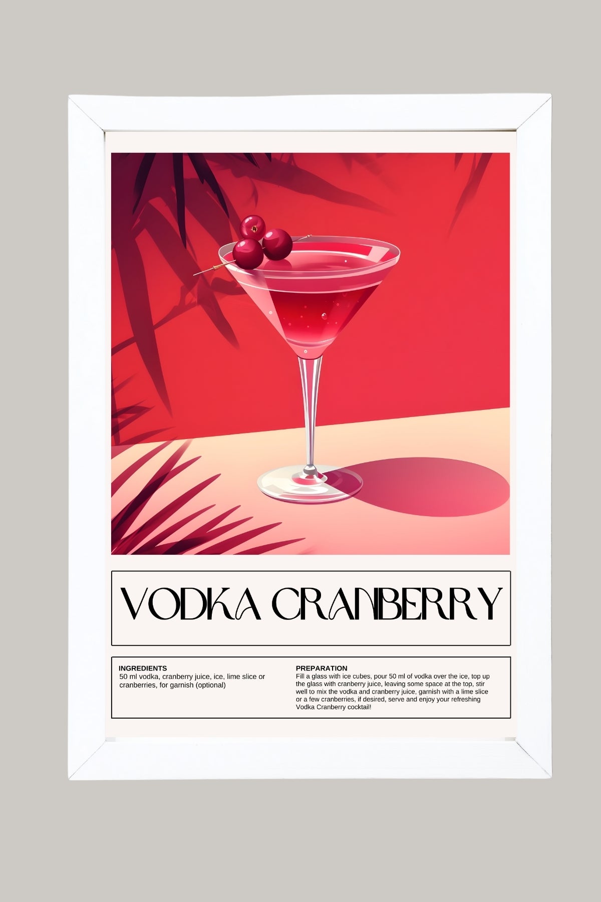 Vodka Cranberry Wall Art Print — Classic Pink Cocktail Poster