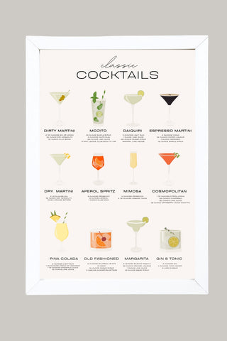 Classic Cocktails Wall Art Print — Vintage Bar Menu Poster