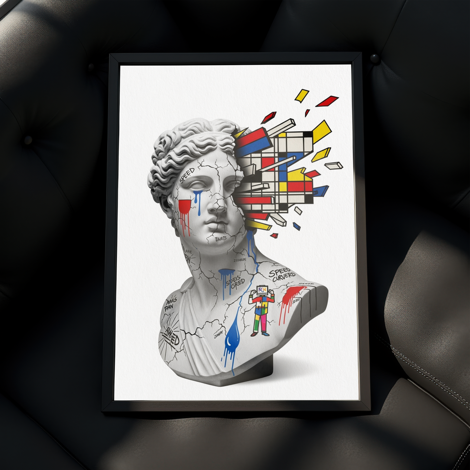Mondrian Explosion — Surreal Venus Bust Wall Art Print