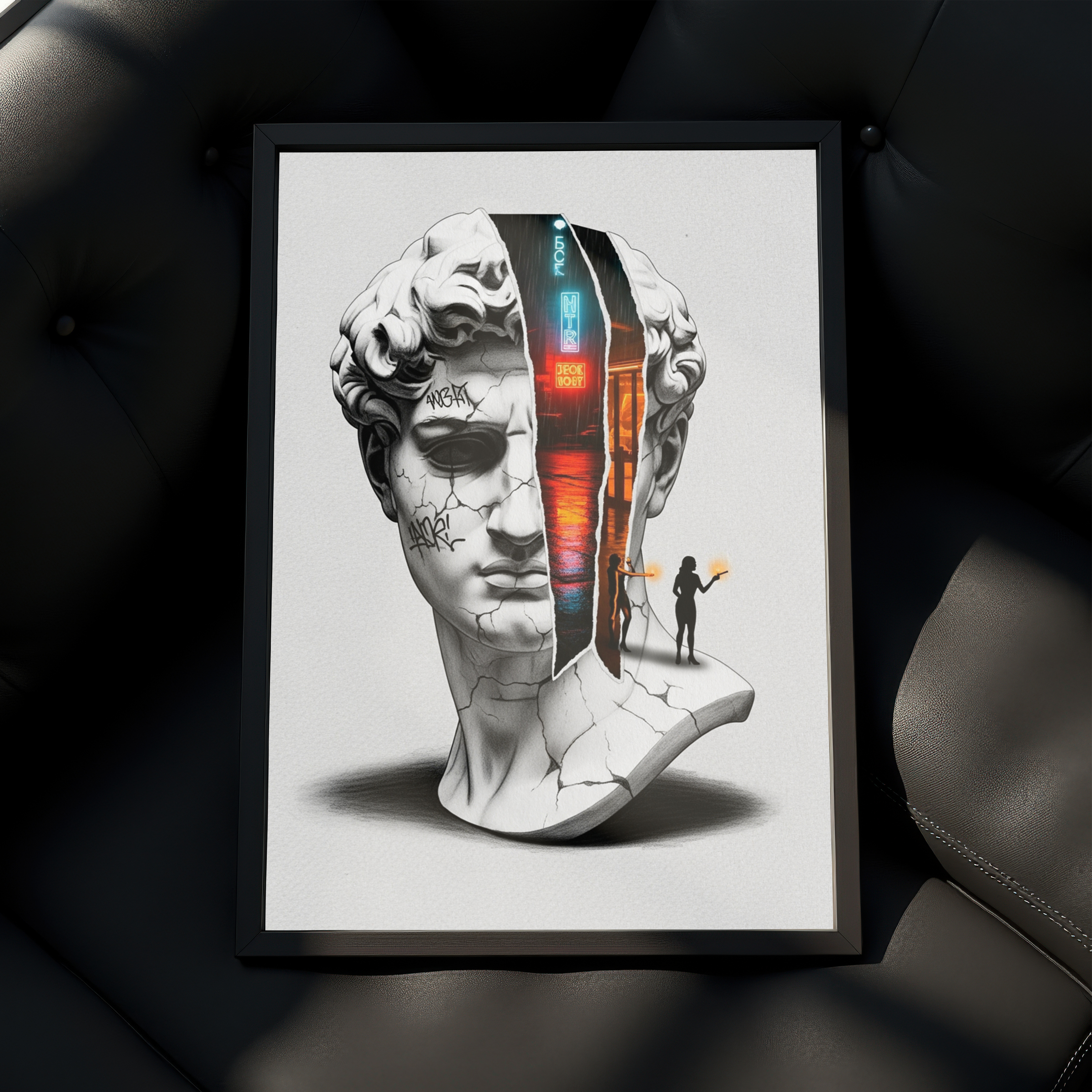 Neon Noir — Surreal David Bust Wall Art Print