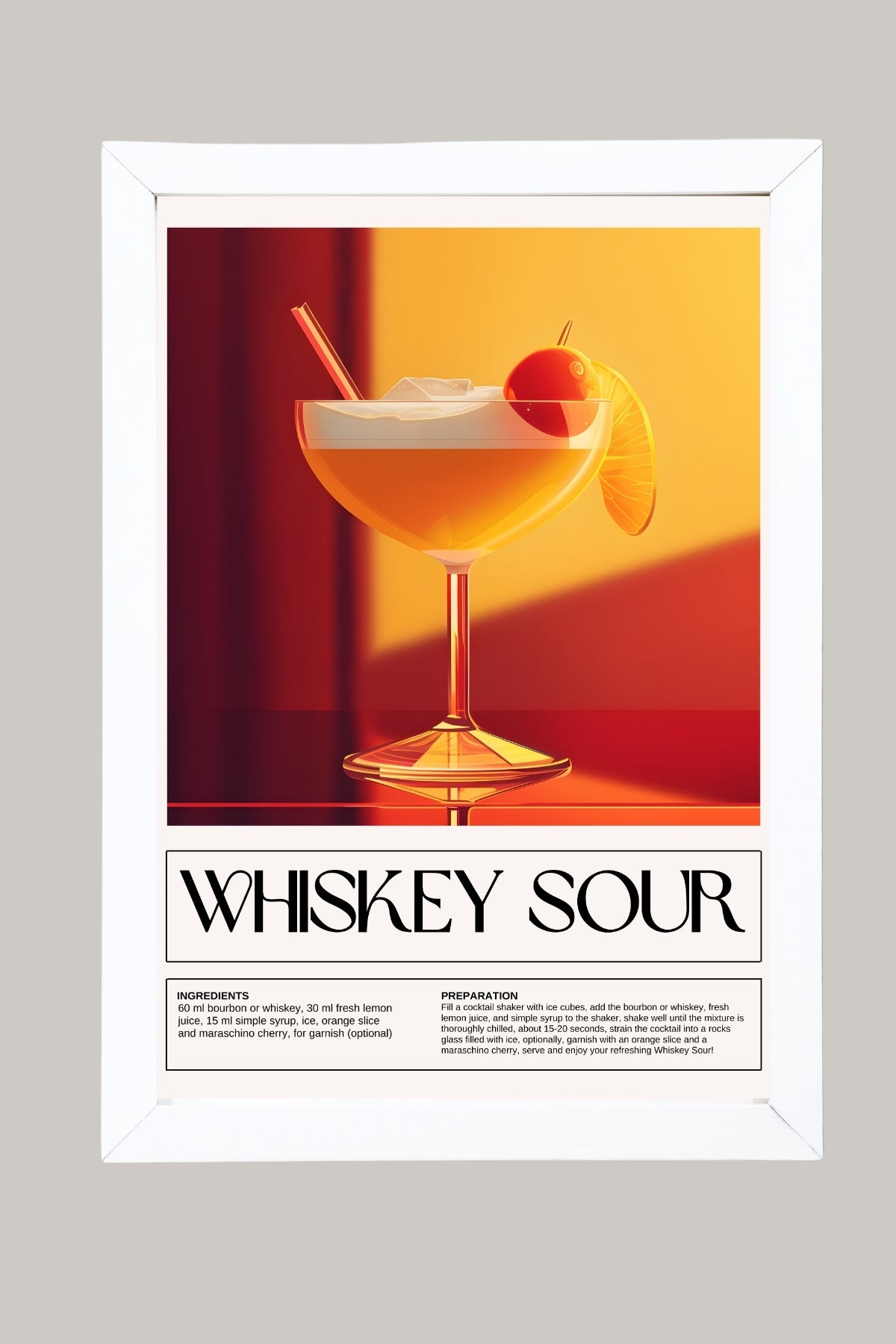 Whiskey Sour Wall Art Print — Classic Bourbon Cocktail Poster