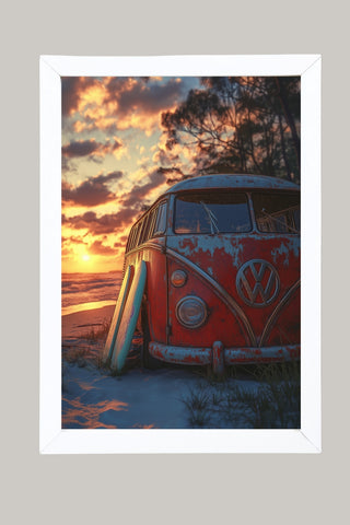 Van in Time Wall Art Print — Vintage Camper Van Travel Poster