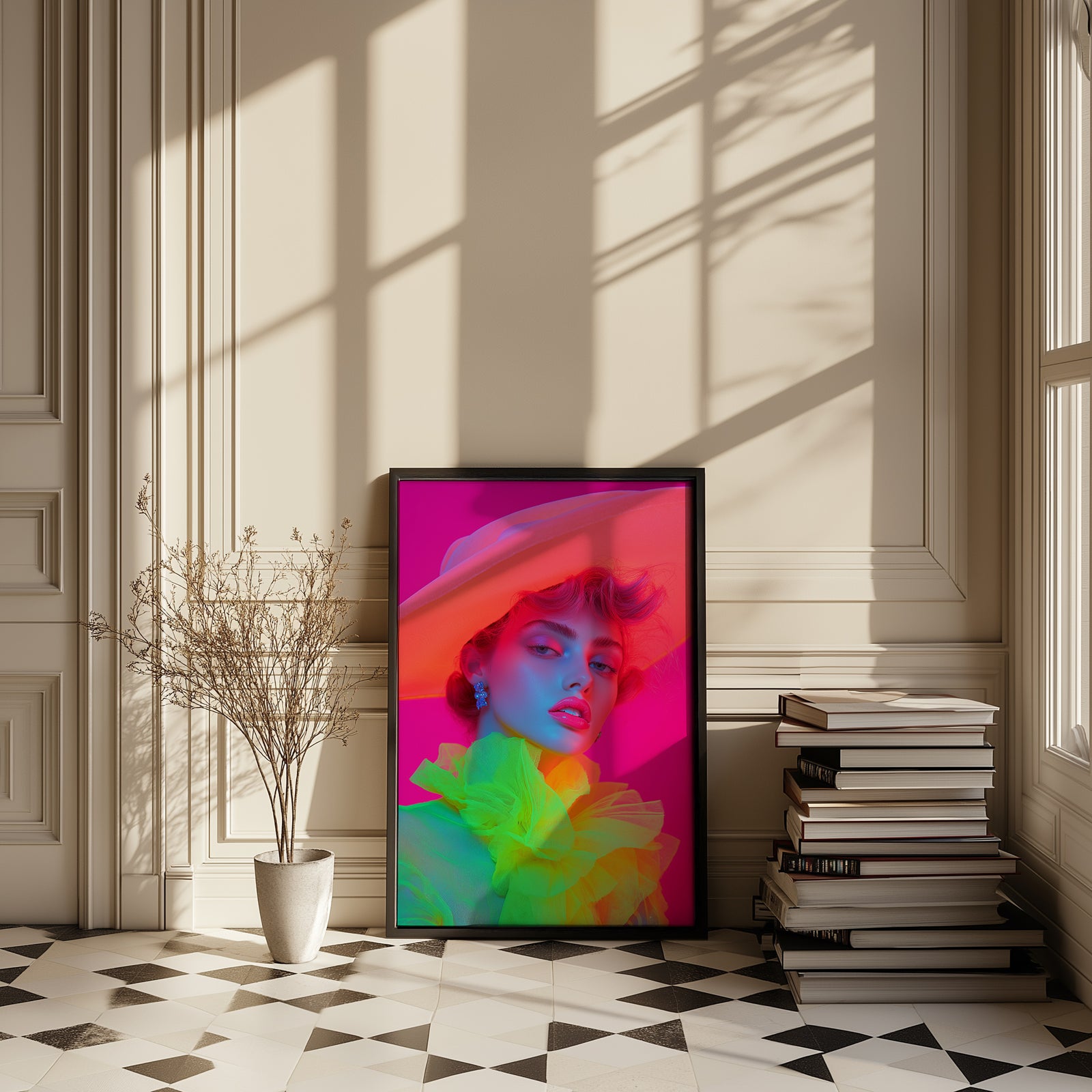 Hat and Hues Wall Art Print — Neon Pop Portrait Poster