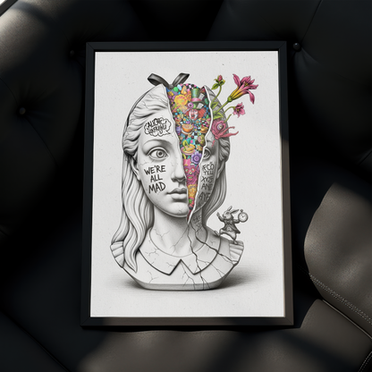 We're All Mad Here: Alice Tablo Boyutlarında ve Yüksek Kaliteli Poster