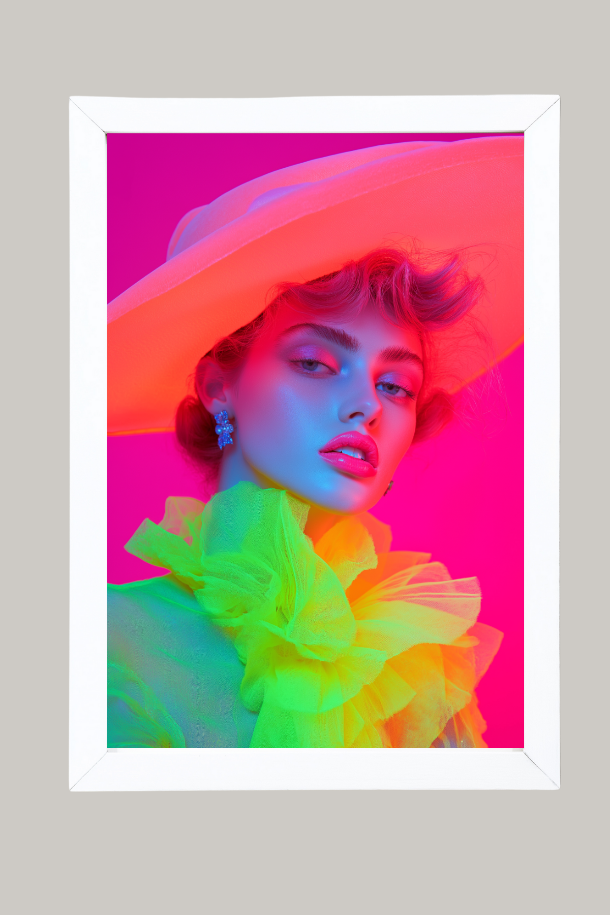 Hat and Hues Wall Art Print — Neon Pop Portrait Poster