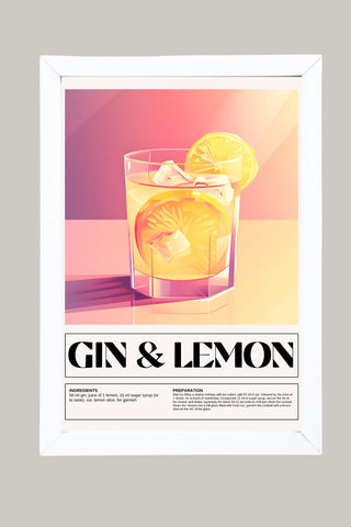 Gin & Lemon Wall Art Print — Classic Cocktail Poster