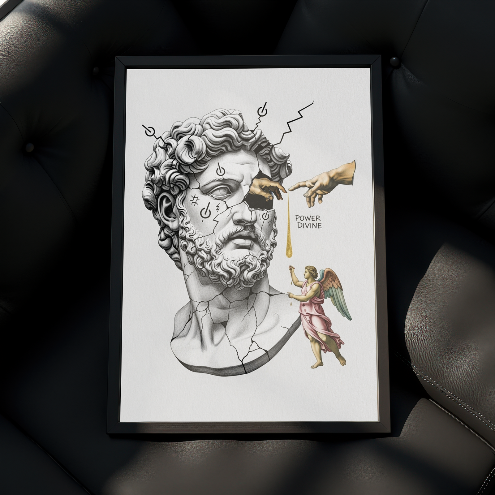 Power Divine — Zeus Meets Michelangelo's Creation of Adam Wall Art Print