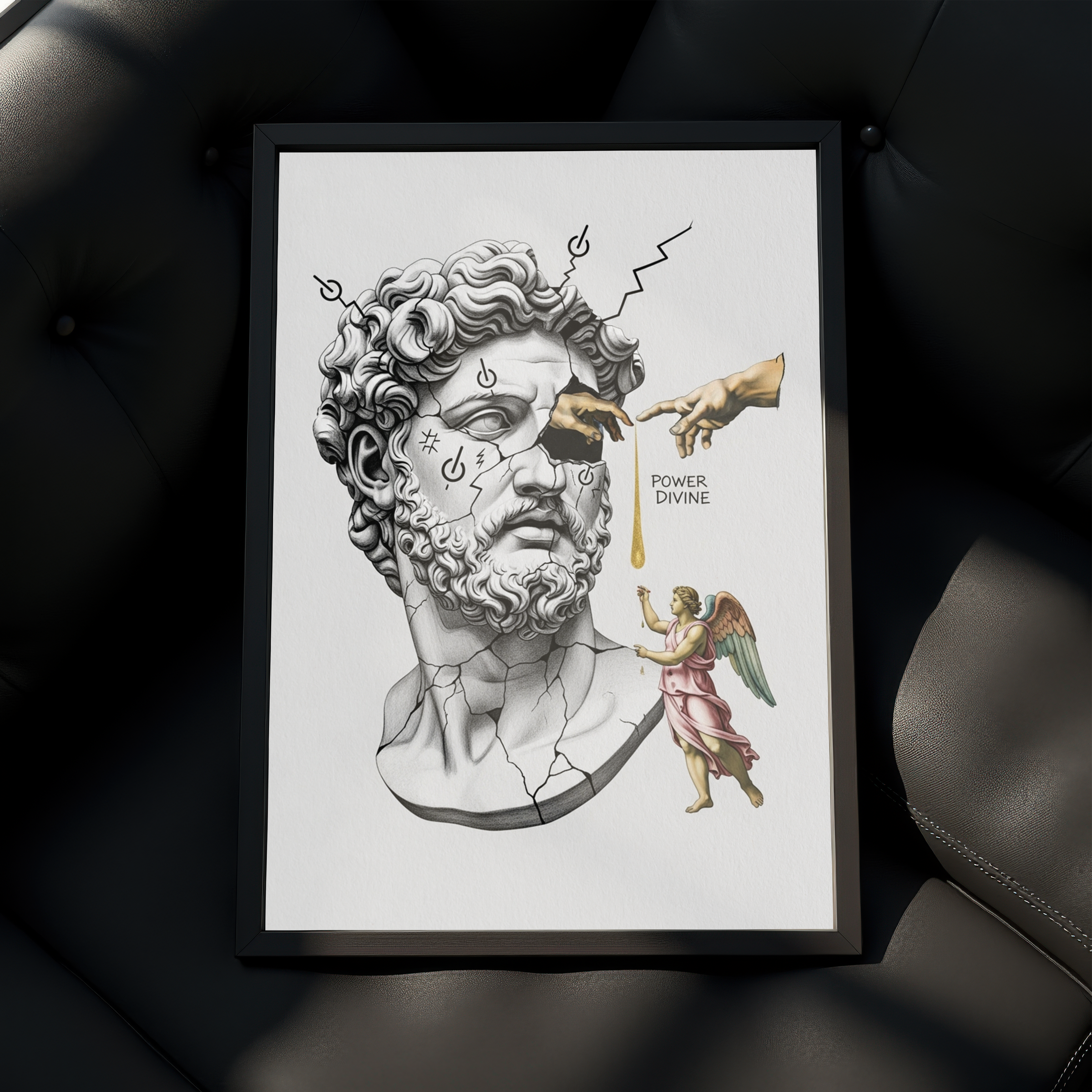 Power Divine — Zeus Meets Michelangelo's Creation of Adam Wall Art Print