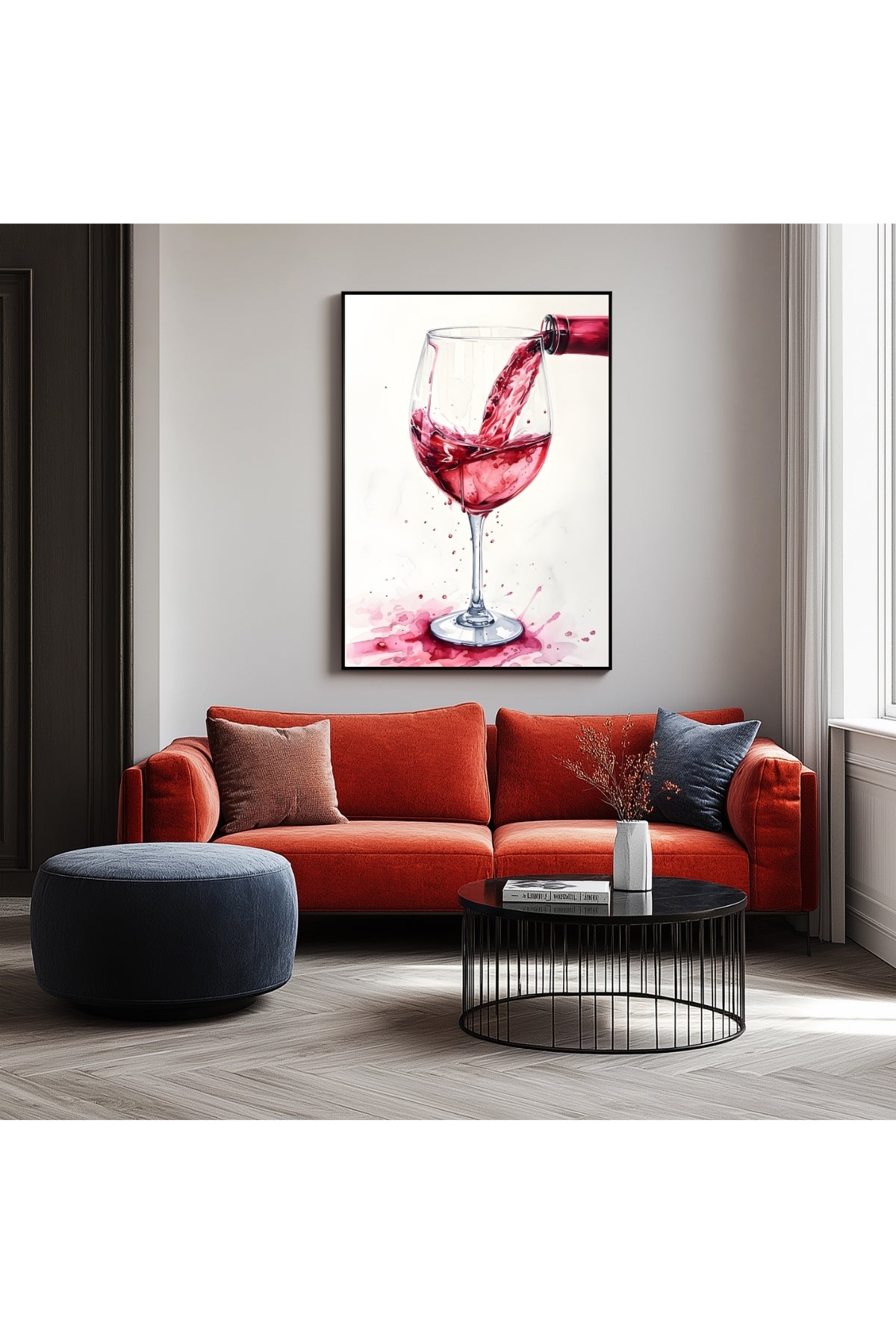 Crimson Cascade Wall Art Print — Red Hair Editorial Fashion Poster
