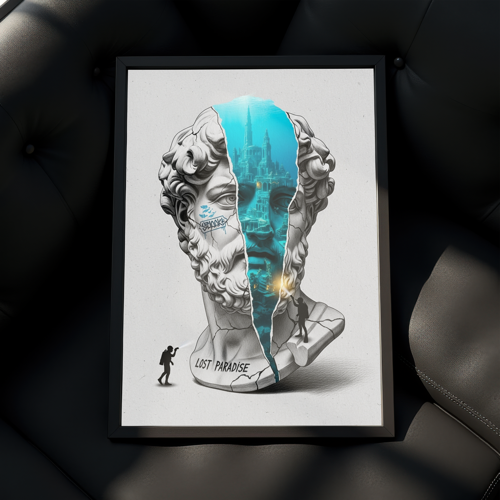 Lost Paradise Atlantis — Surreal Poseidon Bust Wall Art Print