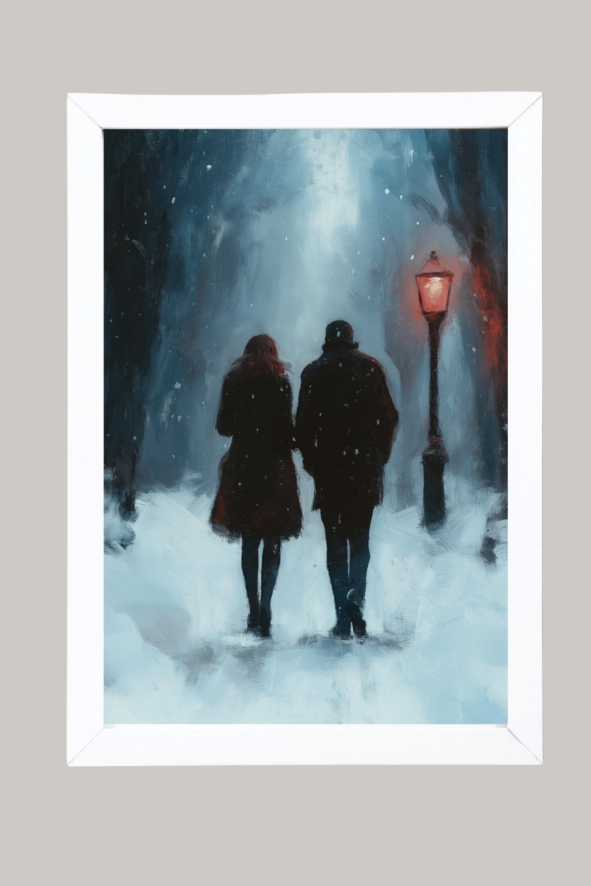 Frosted Steps, Warm Hearts Wall Art Print — Winter Couple Poster