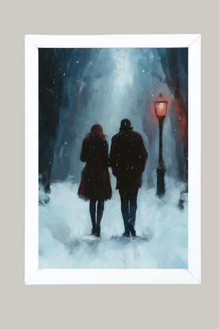 Frosted Steps, Warm Hearts Wall Art Print — Winter Couple Poster