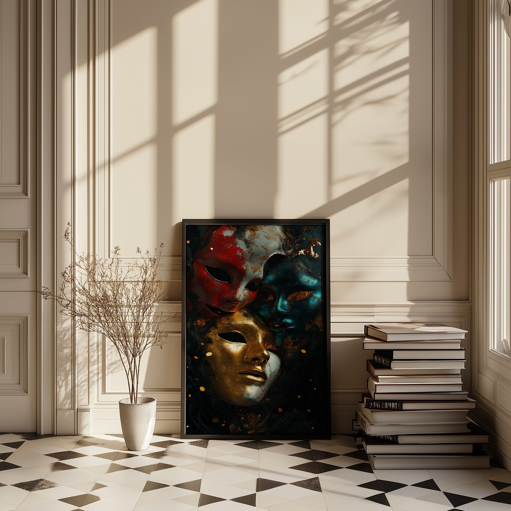 Chromatic Masks Wall Art Print — Mystical Three Masks Poster