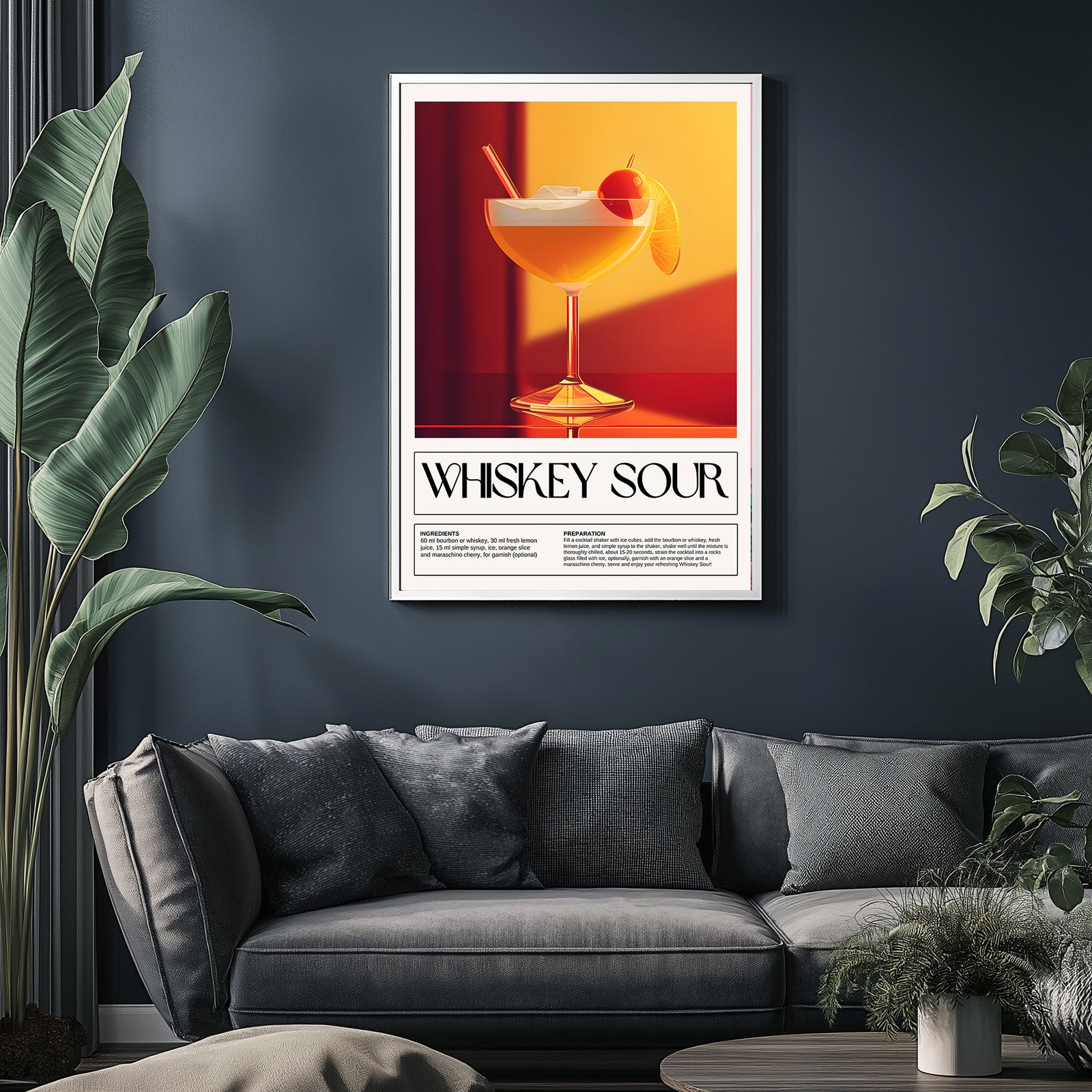 Whiskey Sour Wall Art Print — Classic Bourbon Cocktail Poster