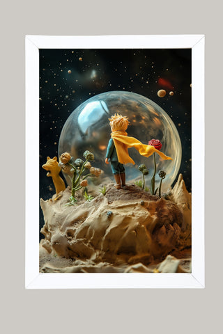 The Little Prince in a Snow Globe Wall Art Print — Saint-Exupéry Tribute Poster