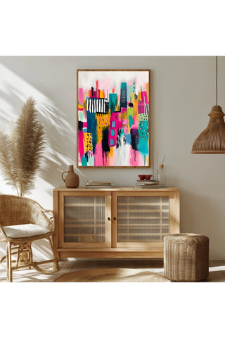 Neon Cityscape Wall Art Print — Urban Skyline Poster