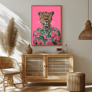 Floral Leopard Wall Art Print — Botanical Animal Poster