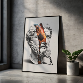 Sisyphus Eternal Struggle — Surreal Heracles Bust Wall Art Print