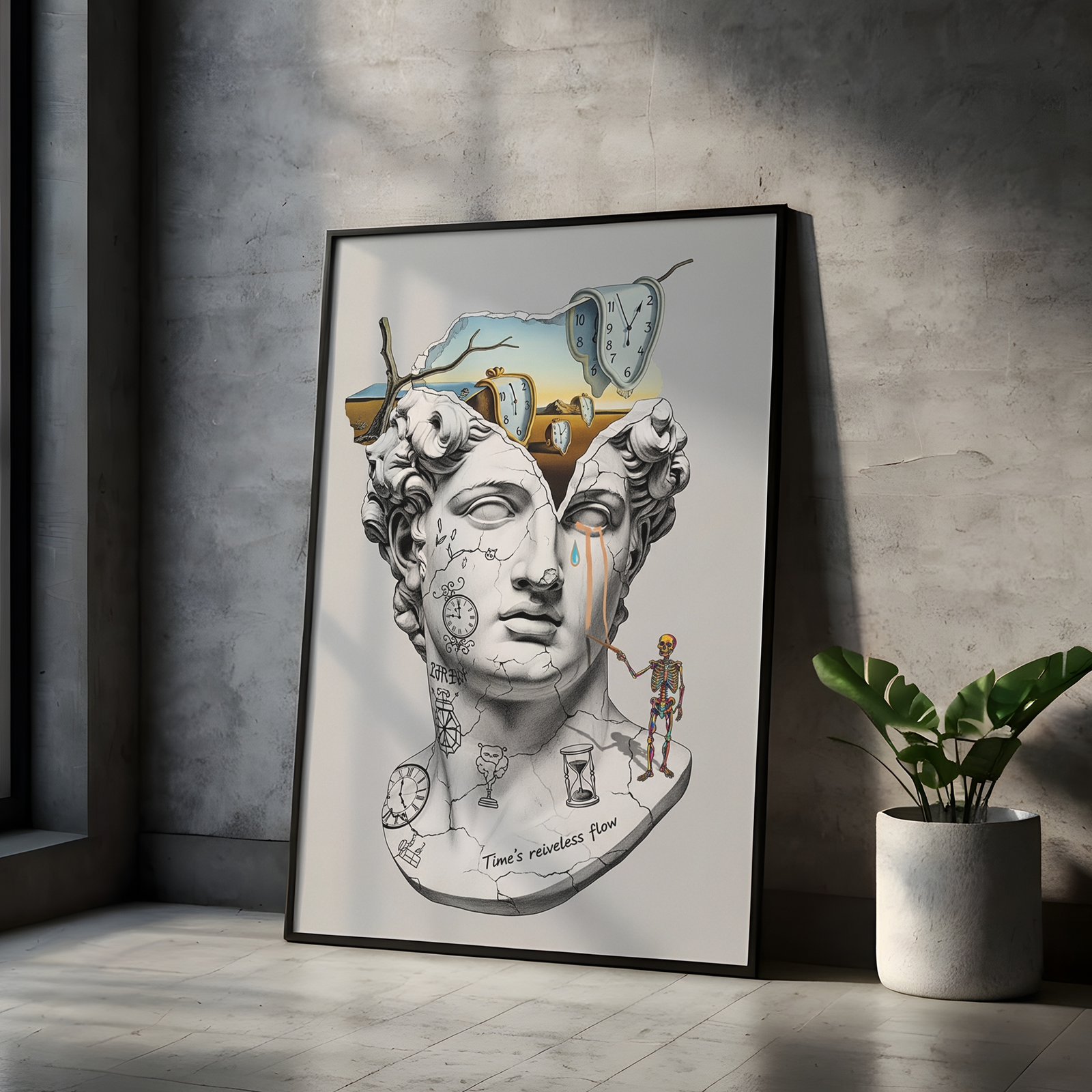 Flow of Time Dali — Surreal Melting Clocks Wall Art Print