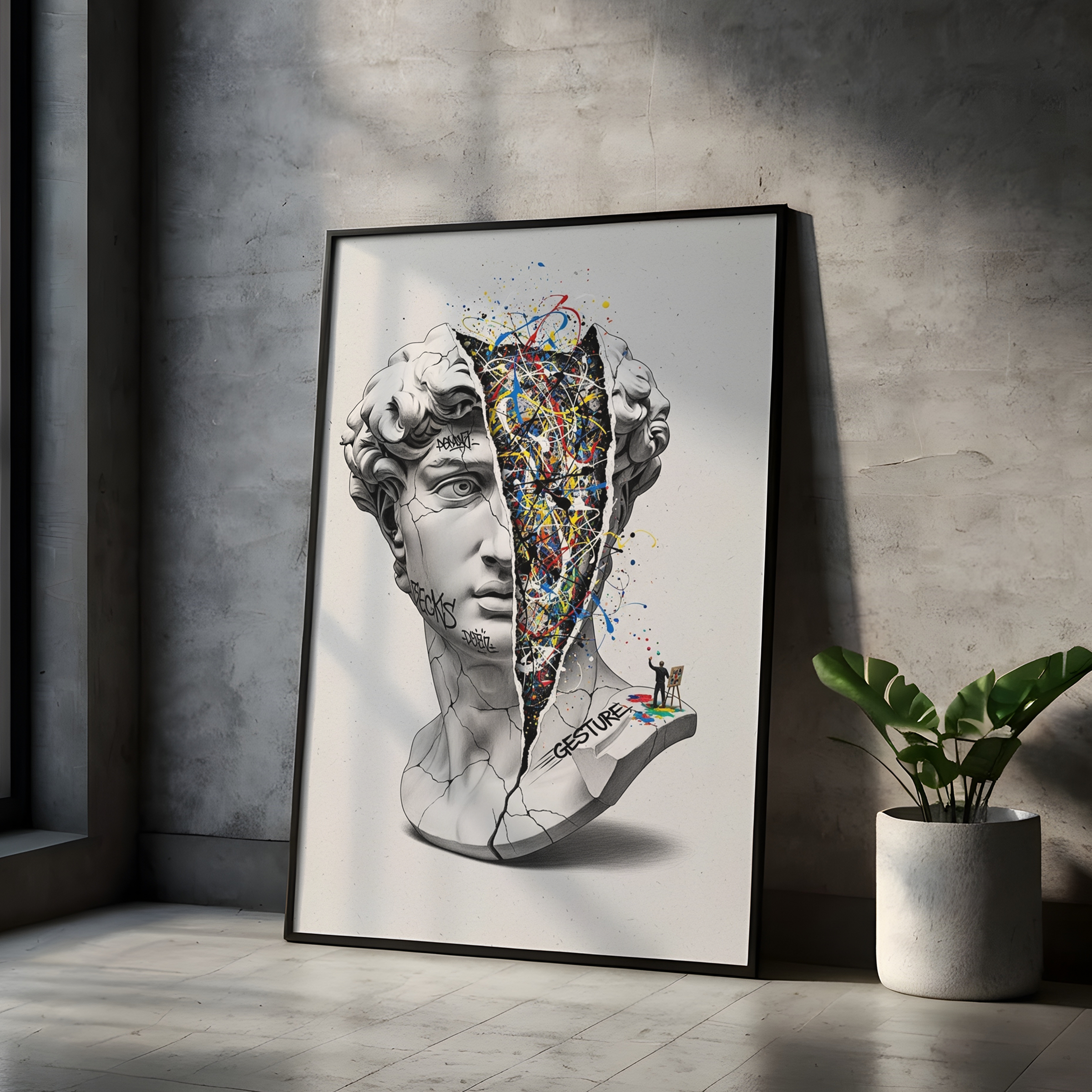 Gesture Pollock — Surreal David Bust Wall Art Print